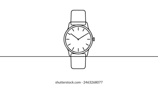 Watch one line continuous. Line art watch isolated on transparent background. Hand drawn