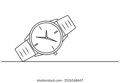 Watch one line continuous. Line art watch isolated on transparent background. Continuous line of vintage watch, Watch continuous line icon vector illustration. Clock symbol