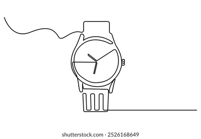 Watch one line continuous. Line art watch isolated on transparent background. Continuous line of vintage watch, Watch continuous line icon vector illustration. Clock symbol