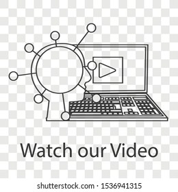 Watch our video icon concept on transparency background. creative idea design use for your project. Line vector illustration for presentation, brochure, mobile app or web page. 