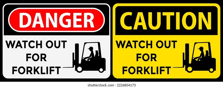 watch out for forklift or lift truck, danger and caution sign, vector illustration 