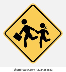 Watch out for school children playing black silhouette on yellow rhombus road sign - Editable vector illustration pictogram isolated on white