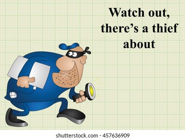 Watch out there is a thief about on graph paper background with copy space for own text