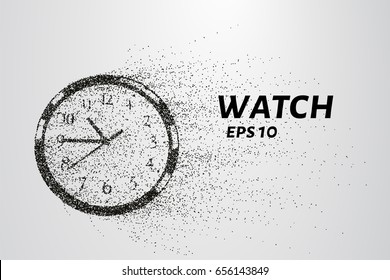 Watch from particles. Watch consists of circles and points. Vector illustration