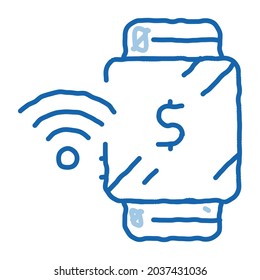 watch pay pass sketch icon vector. Hand drawn blue doodle line art watch pay pass sign. isolated symbol illustration