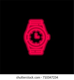 Watch red glowing neon ui ux icon. Glowing sign logo vector
