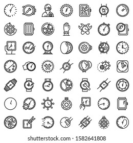 Watch repair icons set. Outline set of watch repair vector icons for web design isolated on white background