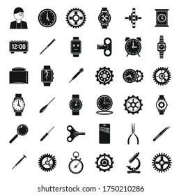 Watch repair parts icons set. Simple set of watch repair parts vector icons for web design on white background