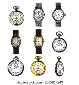 Watch Retro style vector cartoon illustration design set