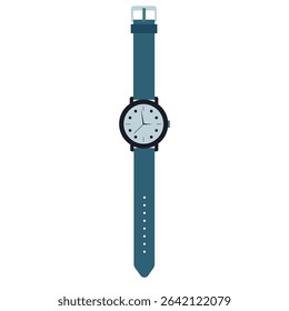 Watch with a round analog face and blue strap. Simple design. For fashion themes, accessories.