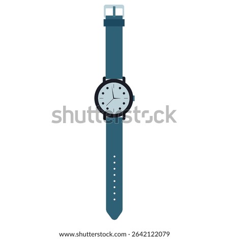 Watch with a round analog face and blue strap. Simple design. For fashion themes, accessories.