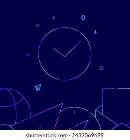 Watch, schedule gradient line vector icon, simple illustration on a dark blue background, logistics related bottom border.