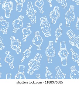 Watch seamless pattern. Fashion print. Time background.