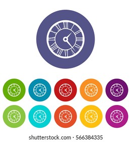 Watch set icons in different colors isolated on white background