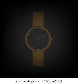 Watch sign. Icon as grid of small orange light bulb in darkness. Illustration.