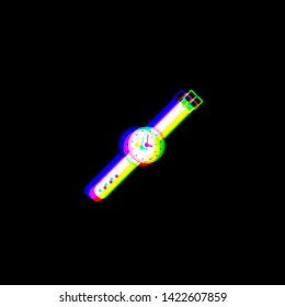 Watch sign illustration. Red, green and blue unfocused contour icon at black background. Illustration.