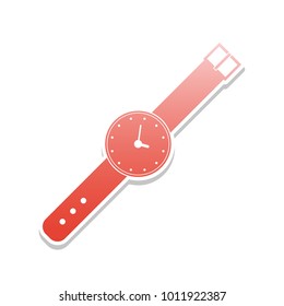 Watch sign illustration. Vector. Reddish icon with white and gray shadow on white background. Isolated.