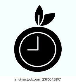 Watch solid icon. Clock with leaves vector illustration isolated on white. Time glyph style design, designed for web and app. Eps 10