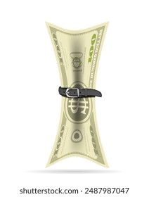 A watch strap holds a dollar bill. Vector illustration