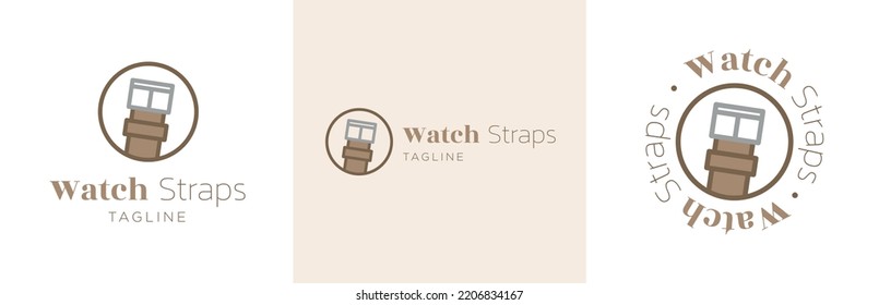 Watch straps store logo design set, wristband strap business symbol, classic timepiece gadget emblem concept, vintage technology gadget editable commercial logotype, e-commerce shop branding, isolated