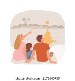 Watch a sunset isolated cartoon vector illustration. Watching last sunlight at a lake, family sitting together, beautiful sunset time, outdoor activity, holiday happy moment vector cartoon.