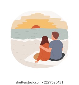 Watch sunset isolated cartoon vector illustration. Couples romantic mood, teens enjoying sunset at beach, teenagers relationship, first love, boy and girl happy moments vector cartoon.