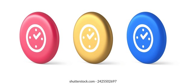 Watch time control button alarm clock deadline checking web app design 3d realistic blue gold and pink icons. Timer navigation panel cyberspace reminder hours minute arrow
