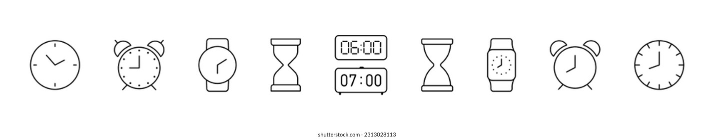 Watch time icon. Clock, hourglass icon collection. Time clock icons