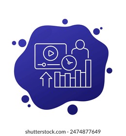 watch time icon, views analytics and metrics line vector