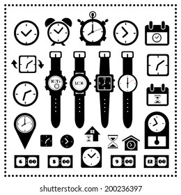 watch and time icons set on white background 