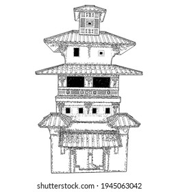 Watch tower, Eastern Han Dynasty. Chinese watchtower. China ancient traditional architecture landmark. Vector.