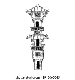 Watch tower, Eastern Han Dynasty. Chinese watchtower. China ancient traditional architecture landmark. Vector.