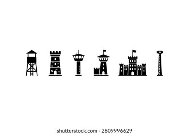 Watch Tower Silhouette Vector Collection Set
