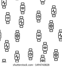Watch Tracker Vector Seamless Pattern Thin Line Illustration