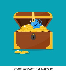 watch in the treasure chest. Time is treasure. vector illustration