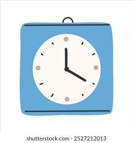 Watch in trendy style. Clock poster. Fashionable hand-drawn style clock icon.Alarm clock concept.Bell print, poster, banner.Vector EPS 10.