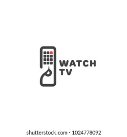 Watch TV Logo Template Design With A Tv Remote Control. Vector Illustration.