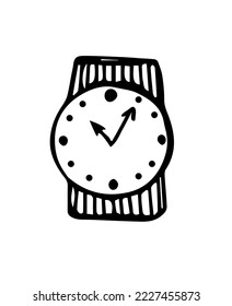 Watch. Vector black and white hand-drawn illustration. Clipart, sketch.