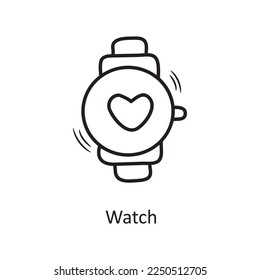 Watch vector outline hand draw Icon design illustration. Valentine Symbol on White background EPS 10 File