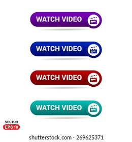 Watch Video. Abstract beautiful text button with icon. Purple Button, Blue Button, Red Button, Green Button, Turquoise button. web design element. Call to action icon button. Banner Set