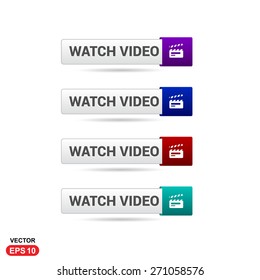 Watch Video. Abstract beautiful text button with icon. Purple Button, Blue Button, Red Button, Green Button, Turquoise button. web design element. Call to action icon button. Banner Set