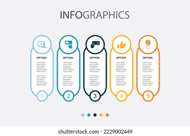 watch video, learn more, read more, like, visit link icons Infographic design template. Creative concept with 5 steps