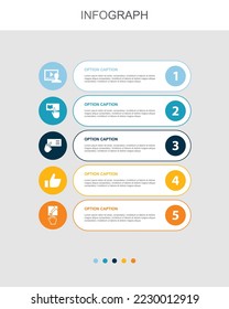 watch video, learn more, read more, like, visit link icons Infographic design template. Creative concept with 5 steps