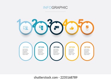 watch video, learn more, read more, like, visit link icons Infographic design template. Creative concept with 5 steps