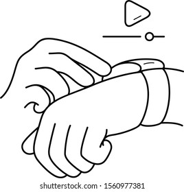 Watch video on smart watch. Vector outline icon.