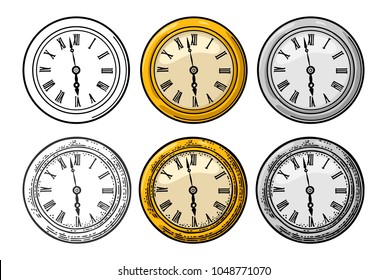 Watch. Vintage vector color and black engraving illustration for info graphic, poster, web. Isolated on white background.