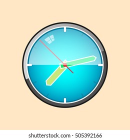 Watch, Wall Clock Isolated on Yellow Background, Vector Illustration 