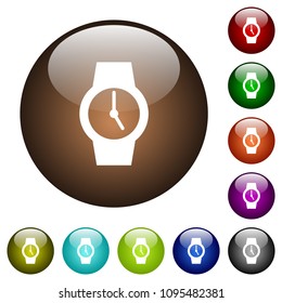 Watch white icons on round color glass buttons