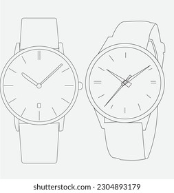 Icono de conjunto de contorno vectorial de muñeca de reloj. Reloj de pulsera de iconos de conjunto de contorno aislado. Reloj de ilustración vectorial sobre fondo blanco.
