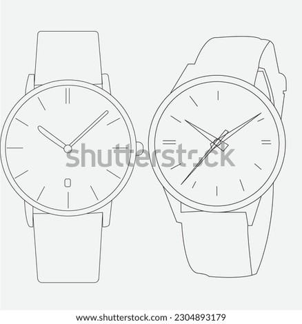Watch wrist vector outline set icon. Isolated outline set icon wristwatch. Vector illustration clock on white background .
